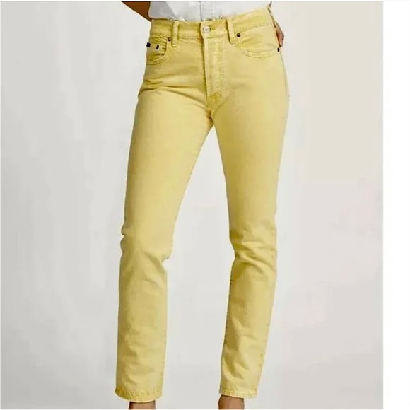 POLO by Ralph Lauren The Callen High Rise Slim Jean Button Yellow Sz 27 - Picture 3 of 10